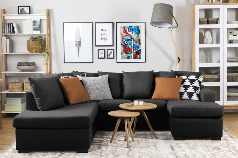 Crazy 4-sits Vänstervänd U-formad Large Soffa med Divan och Schäslong i Tyg inkl Kuvertkuddar - Mörkgrå - Möbler - Vardagsrum - Soffor - U-soffor