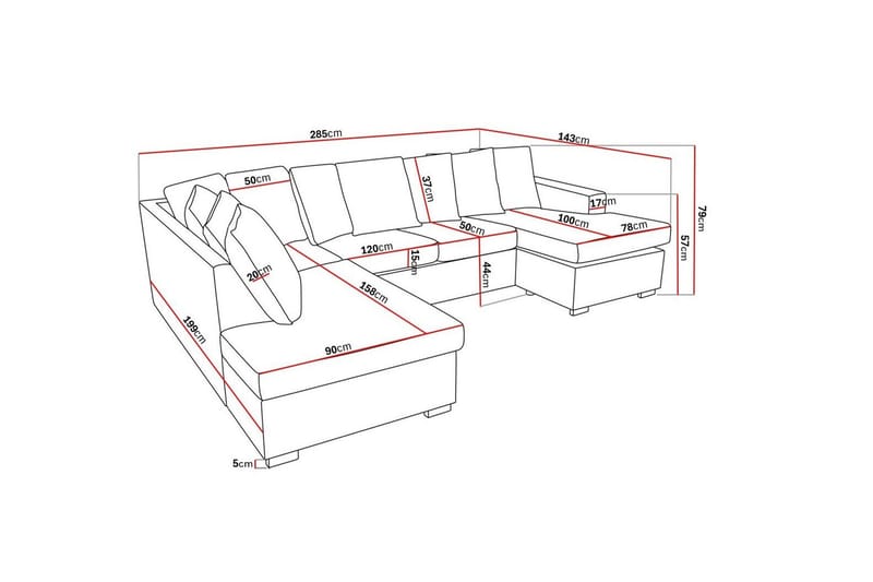 Crazy 4-sits Vänstervänd U-formad Large Soffa med Divan och Schäslong i Tyg inkl Kuvertkuddar - Mörkgrå - Möbler - Vardagsrum - Soffor - U-soffor
