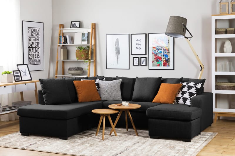 Crazy 4-sits Vänstervänd U-formad Large Soffa med Divan och Schäslong i Tyg inkl Kuvertkuddar - Mörkgrå - Möbler - Vardagsrum - Soffor - U-soffor