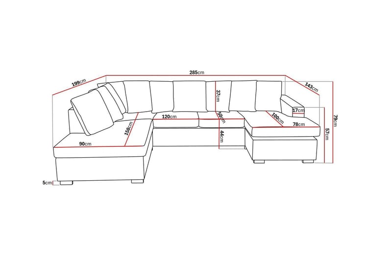 Crazy 4-sits Vänstervänd U-formad Large Soffa med Divan och Schäslong i Tyg inkl Kuvertkuddar - Mörkgrå - Möbler - Vardagsrum - Soffor - U-soffor