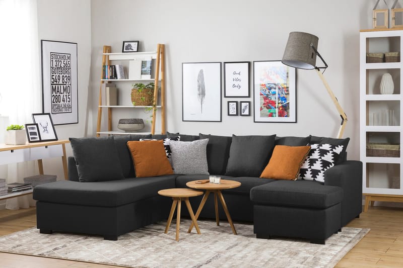 Crazy 4-sits Vänstervänd U-formad Small Soffa med Divan och Schäslong i Tyg inkl Kuvertkuddar - Antracit - Möbler - Vardagsrum - Soffor - U-soffor