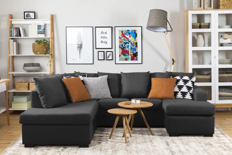 Crazy 4-sits Vänstervänd U-formad Small Soffa med Divan och Schäslong i Tyg inkl Kuvertkuddar - Antracit - Möbler - Vardagsrum - Soffor - U-soffor