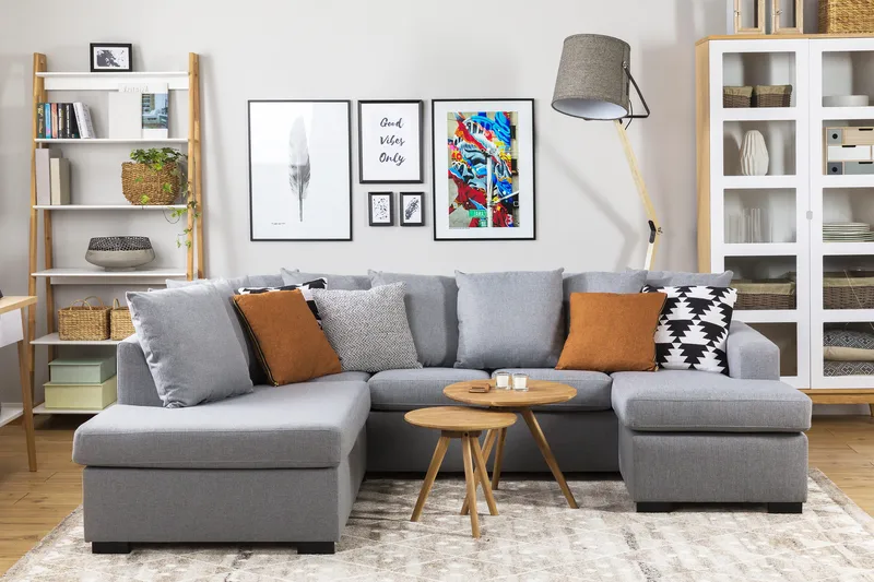 Crazy 4-sits Vänstervänd U-formad Small Soffa med Divan och Schäslong i Tyg inkl Kuvertkuddar - Grå - Möbler - Vardagsrum - Soffor - U-soffor