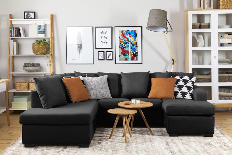 Crazy 4-sits Vänstervänd U-formad Small Soffa med Divan och Schäslong i Tyg inkl Kuvertkuddar - Mörkgrå - Möbler - Vardagsrum - Soffor - U-soffor