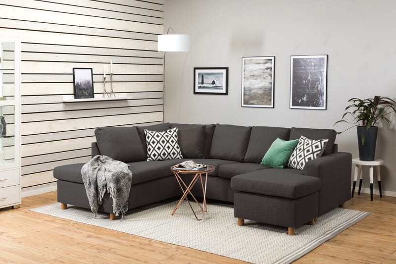 Crazy 4-sits Vänstervänd U-formad Small Soffa med Divan och Schäslong i Tyg - Mörkgrå - Möbler - Vardagsrum - Soffor - U-soffor