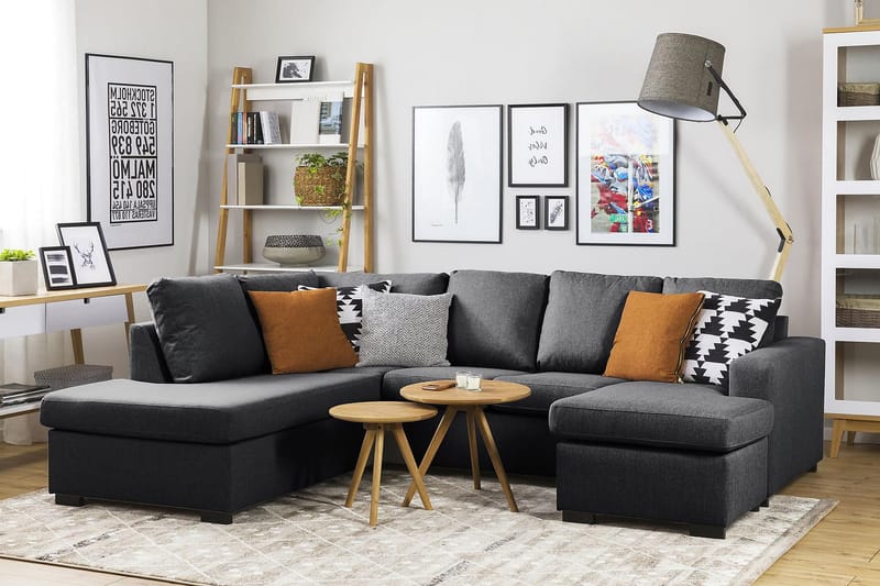 Crazy 4-sits Vänstervänd U-formad Small Soffa med Divan och Schäslong i Tyg - Mörkgrå - Möbler - Vardagsrum - Soffor - U-soffor