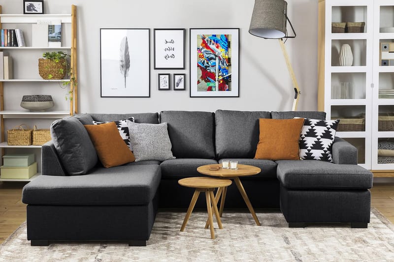 Crazy 4-sits Vänstervänd U-formad Small Soffa med Divan och Schäslong i Tyg - Mörkgrå - Möbler - Vardagsrum - Soffor - U-soffor