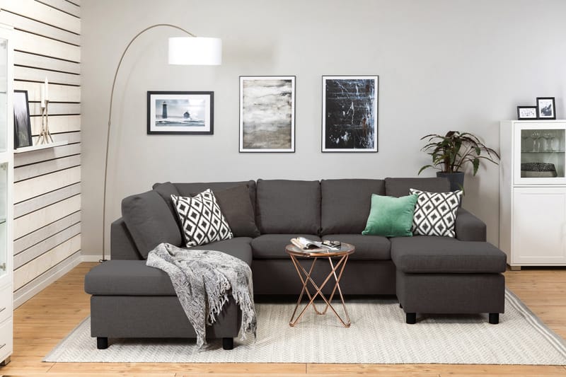Crazy 4-sits Vänstervänd U-formad Small Soffa med Divan och Schäslong i Tyg - Mörkgrå - Möbler - Vardagsrum - Soffor - U-soffor