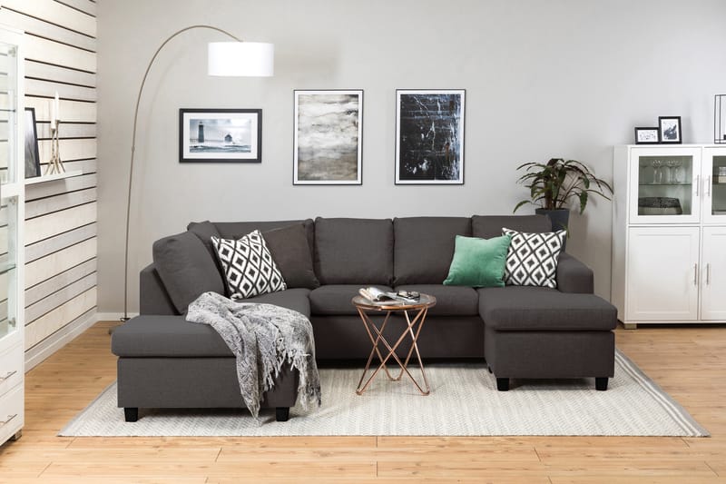 Crazy 4-sits Vänstervänd U-formad Small Soffa med Divan och Schäslong i Tyg - Mörkgrå - Möbler - Vardagsrum - Soffor - U-soffor