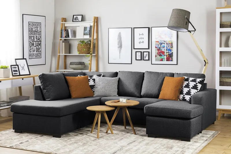 Crazy 4-sits Vänstervänd U-formad Small Soffa med Divan och Schäslong i Tyg - Mörkgrå - Möbler - Vardagsrum - Soffor - U-soffor