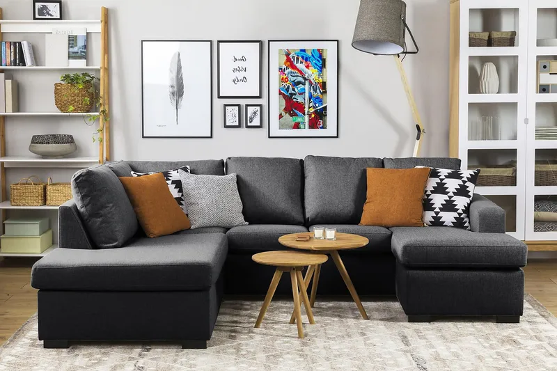 Crazy 4-sits Vänstervänd U-formad Small Soffa med Divan och Schäslong i Tyg - Mörkgrå - Möbler - Vardagsrum - Soffor - U-soffor