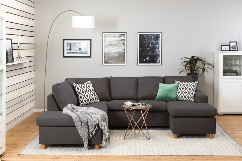 Crazy 4-sits Vänstervänd U-formad Small Soffa med Divan och Schäslong i Tyg - Mörkgrå - Möbler - Vardagsrum - Soffor - U-soffor