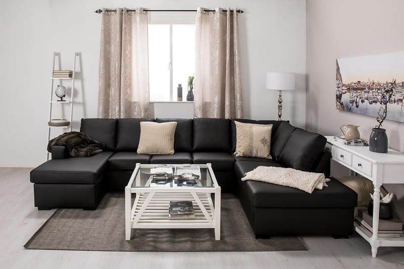 Crazy 5-sits Högervänd U-formad X-Large Soffa med Divan och Schäslong i Konstläder - Svart - Möbler - Vardagsrum - Soffor - Skinnsoffor