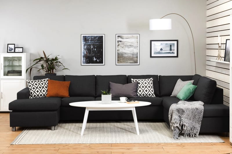 Crazy 5-sits Högervänd U-formad X-Large Soffa med Divan och Schäslong i Tyg - Antracit - Möbler - Vardagsrum - Soffor - U-soffor