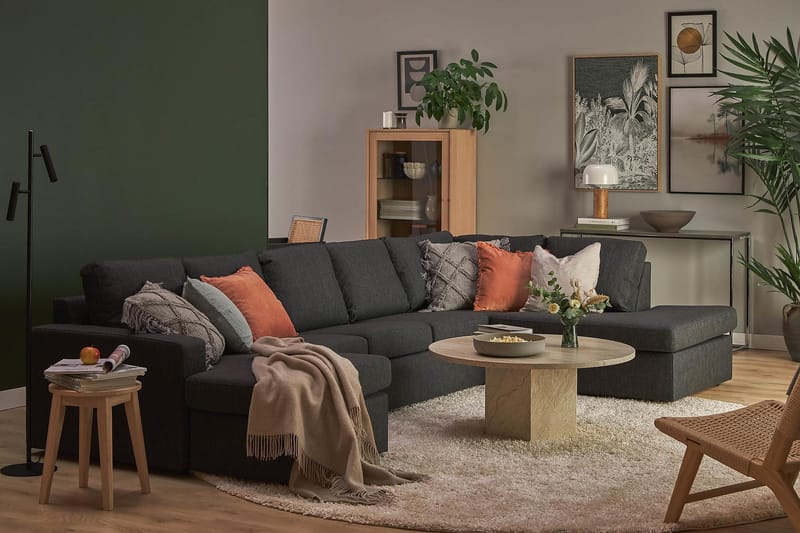 Crazy 5-sits Högervänd U-formad X-Large Soffa med Divan och Schäslong i Tyg - Antracit - Möbler - Vardagsrum - Soffor - U-soffor