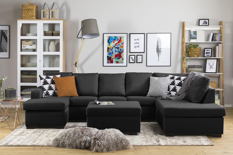 Crazy 5-sits Högervänd U-formad X-Large Soffa med Divan och Schäslong i Tyg - Antracit - Möbler - Vardagsrum - Soffor - U-soffor