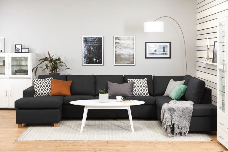 Crazy 5-sits Högervänd U-formad X-Large Soffa med Divan och Schäslong i Tyg - Antracit - Möbler - Vardagsrum - Soffor - U-soffor