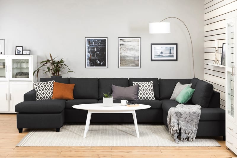 Crazy 5-sits Högervänd U-formad X-Large Soffa med Divan och Schäslong i Tyg - Antracit - Möbler - Vardagsrum - Soffor - U-soffor