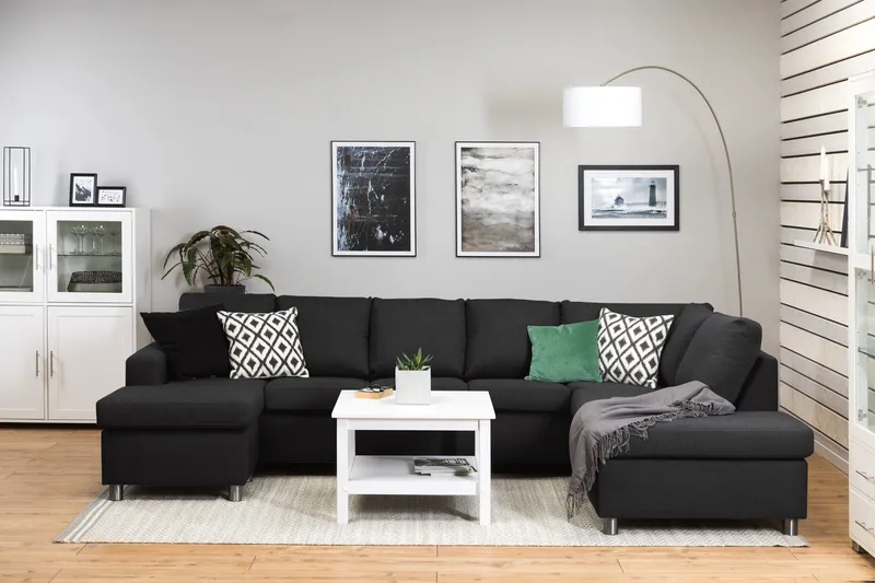 Crazy 5-sits Högervänd U-formad X-Large Soffa med Divan och Schäslong i Tyg - Antracit - Möbler - Vardagsrum - Soffor - U-soffor