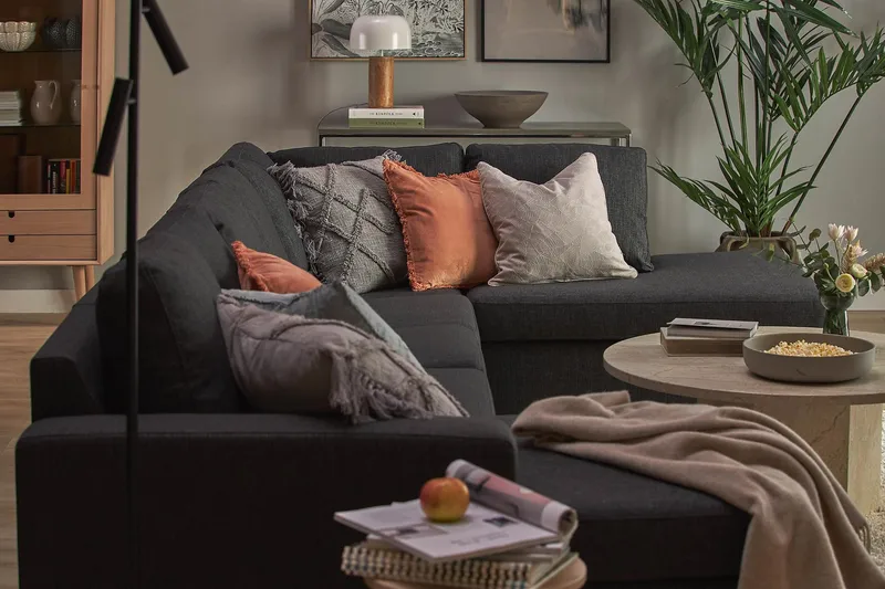 Crazy 5-sits Högervänd U-formad X-Large Soffa med Divan och Schäslong i Tyg - Antracit - Möbler - Vardagsrum - Soffor - U-soffor