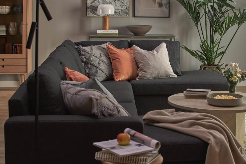 Crazy 5-sits Högervänd U-formad X-Large Soffa med Divan och Schäslong i Tyg - Antracit - Möbler - Vardagsrum - Soffor - U-soffor