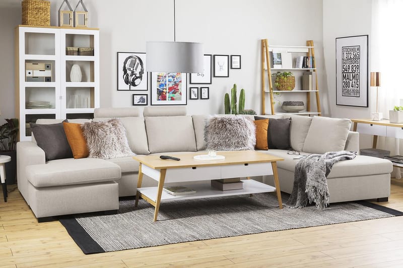 Crazy 5-sits Högervänd U-formad X-Large Soffa med Divan och Schäslong i Tyg - Beige - Möbler - Vardagsrum - Soffor - U-soffor