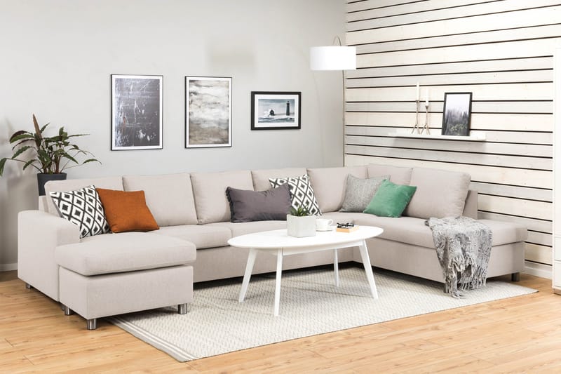 Crazy 5-sits Högervänd U-formad X-Large Soffa med Divan och Schäslong i Tyg - Beige - Möbler - Vardagsrum - Soffor - U-soffor