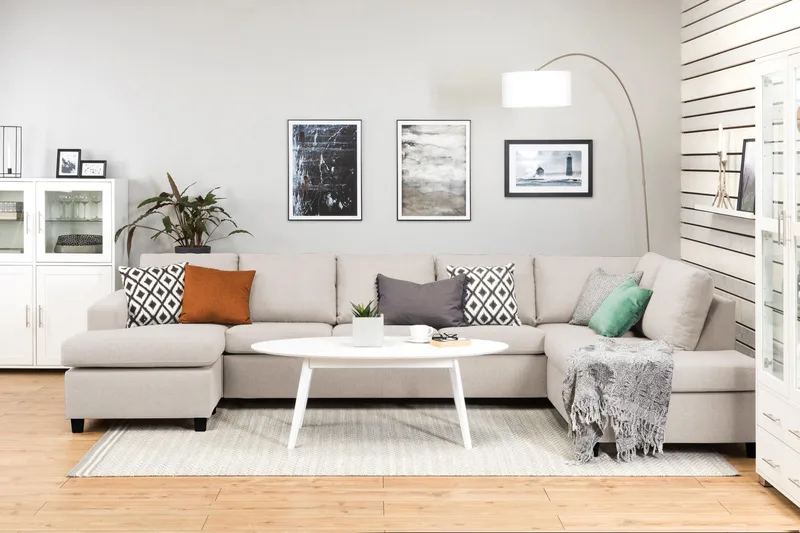 Crazy 5-sits Högervänd U-formad X-Large Soffa med Divan och Schäslong i Tyg - Beige - Möbler - Vardagsrum - Soffor - U-soffor