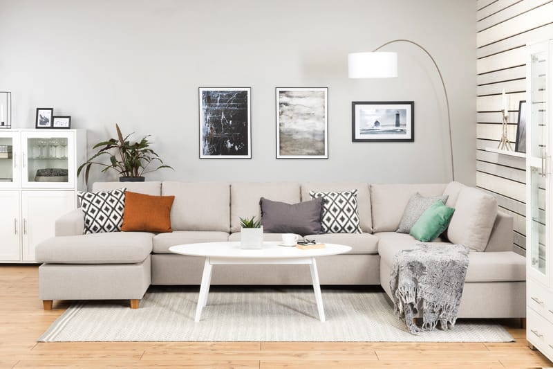 Crazy 5-sits Högervänd U-formad X-Large Soffa med Divan och Schäslong i Tyg - Beige - Möbler - Vardagsrum - Soffor - U-soffor