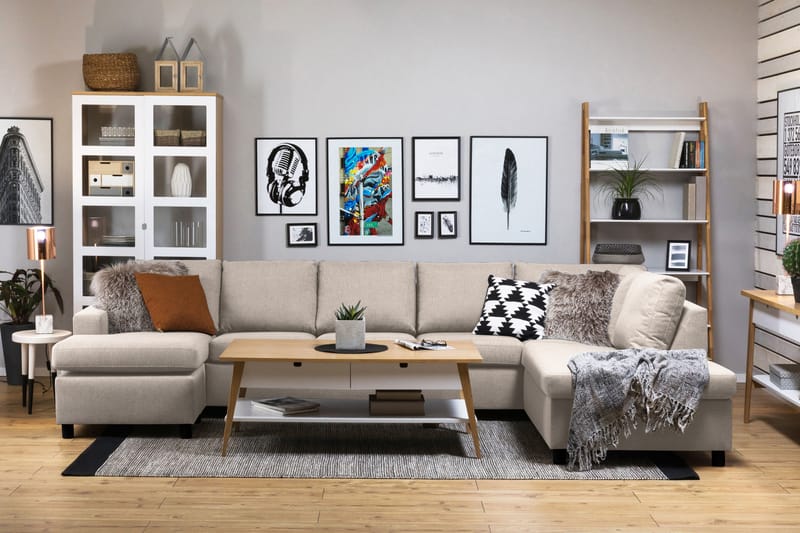 Crazy 5-sits Högervänd U-formad X-Large Soffa med Divan och Schäslong i Tyg - Beige - Möbler - Vardagsrum - Soffor - U-soffor