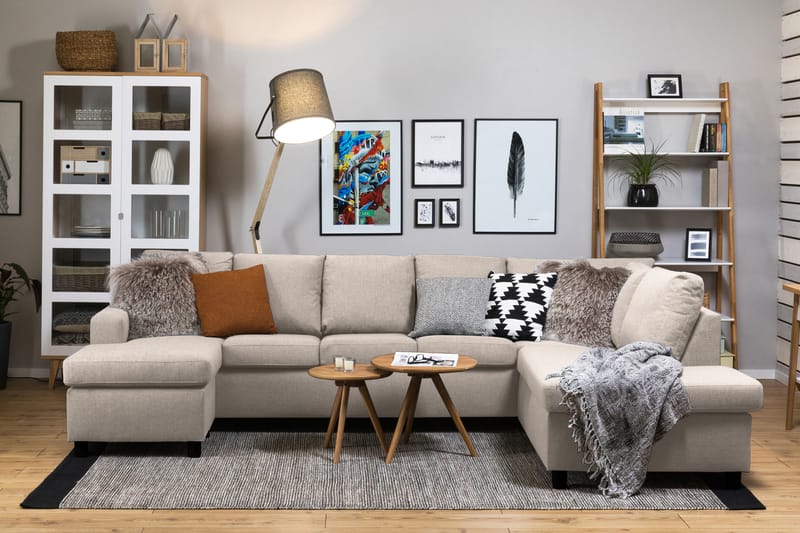 Crazy 5-sits Högervänd U-formad X-Large Soffa med Divan och Schäslong i Tyg - Beige - Möbler - Vardagsrum - Soffor - U-soffor