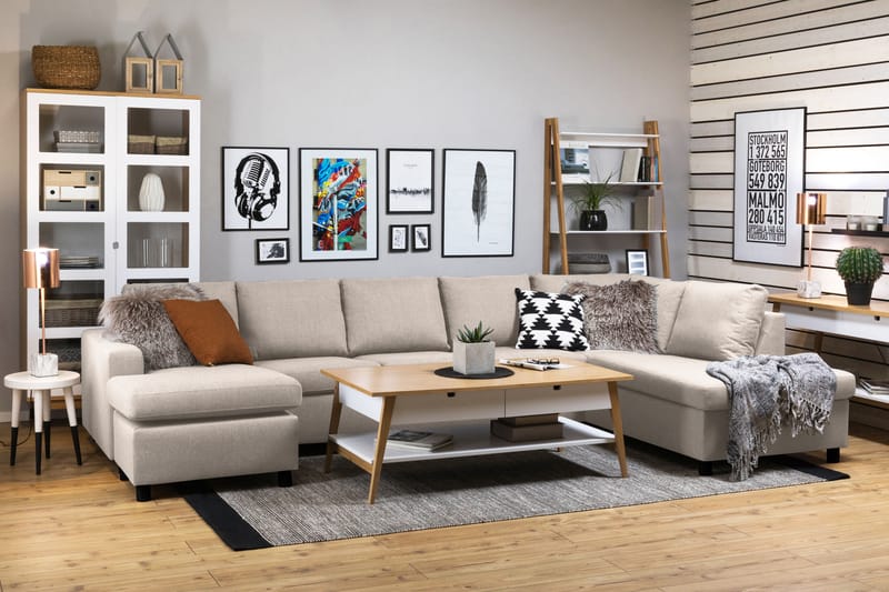 Crazy 5-sits Högervänd U-formad X-Large Soffa med Divan och Schäslong i Tyg - Beige - Möbler - Vardagsrum - Soffor - U-soffor