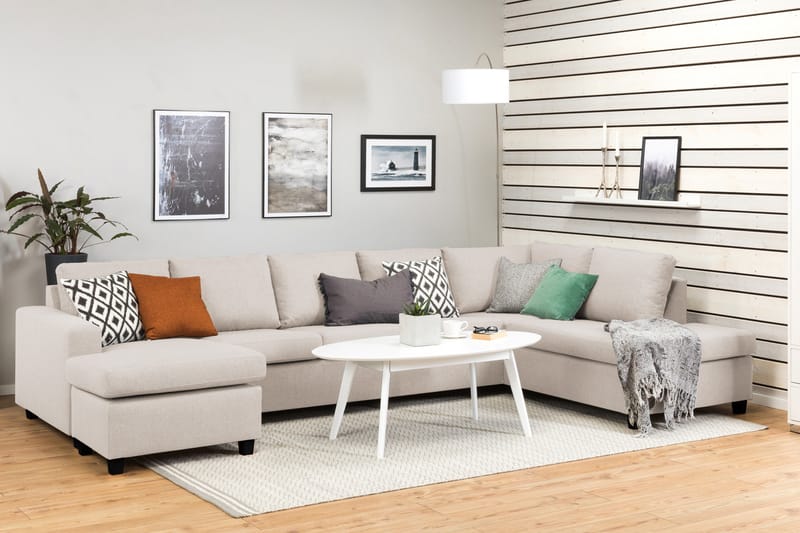 Crazy 5-sits Högervänd U-formad X-Large Soffa med Divan och Schäslong i Tyg - Beige - Möbler - Vardagsrum - Soffor - U-soffor