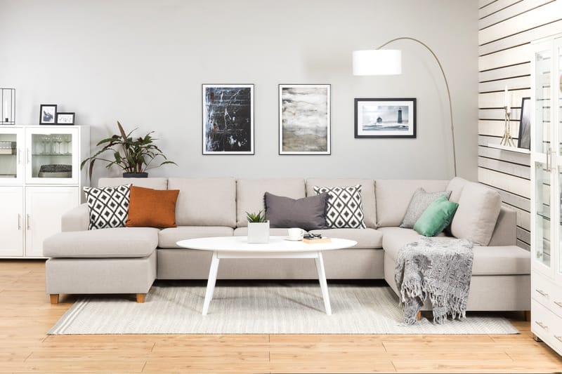 Crazy 5-sits Högervänd U-formad X-Large Soffa med Divan och Schäslong i Tyg - Beige - Möbler - Vardagsrum - Soffor - U-soffor