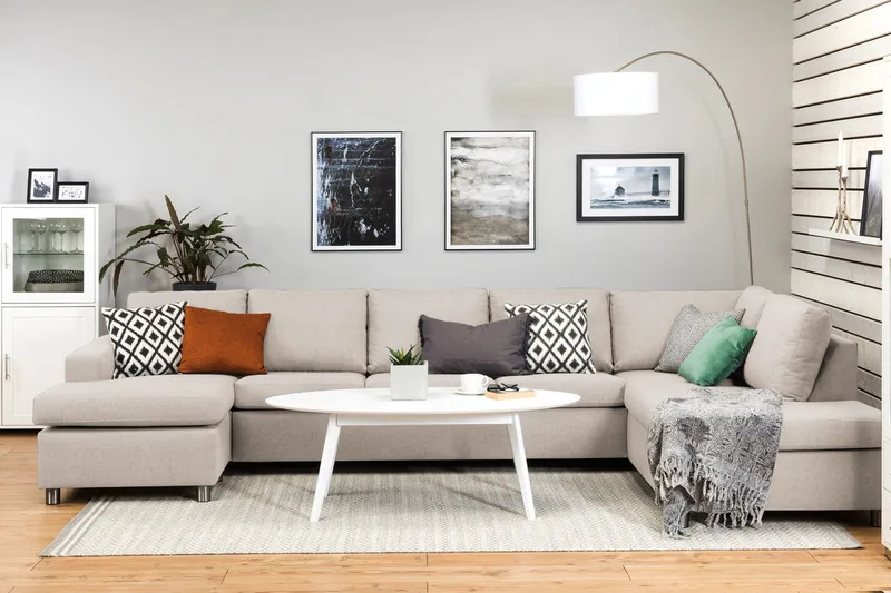 Crazy 5-sits Högervänd U-formad X-Large Soffa med Divan och Schäslong i Tyg - Beige - Möbler - Vardagsrum - Soffor - U-soffor