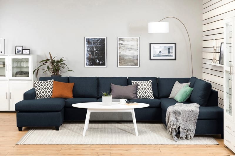Crazy 5-sits Högervänd U-formad X-Large Soffa med Divan och Schäslong i Tyg - Blå - Möbler - Vardagsrum - Soffor - U-soffor