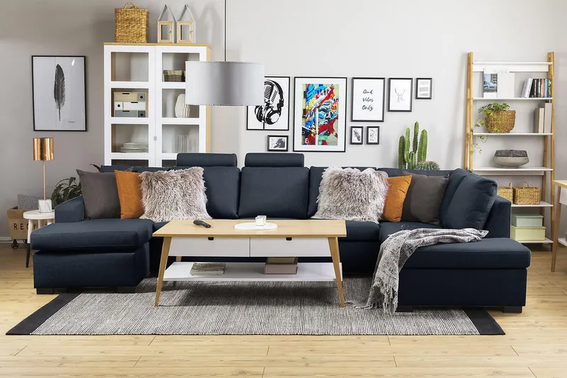 Crazy 5-sits Högervänd U-formad X-Large Soffa med Divan och Schäslong i Tyg - Blå - Möbler - Vardagsrum - Soffor - U-soffor