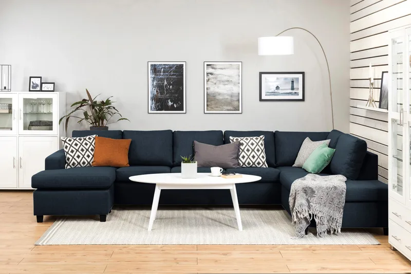 Crazy 5-sits Högervänd U-formad X-Large Soffa med Divan och Schäslong i Tyg - Blå - Möbler - Vardagsrum - Soffor - U-soffor