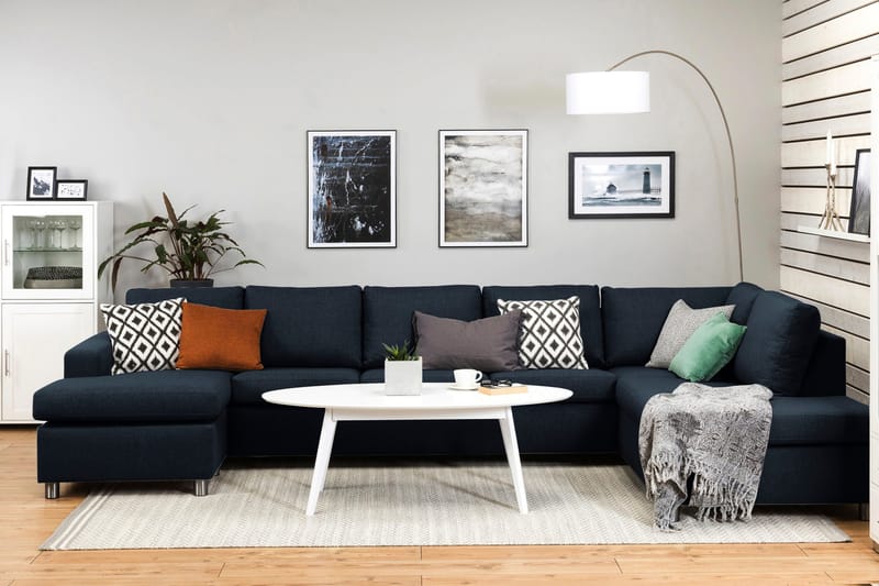 Crazy 5-sits Högervänd U-formad X-Large Soffa med Divan och Schäslong i Tyg - Blå - Möbler - Vardagsrum - Soffor - U-soffor