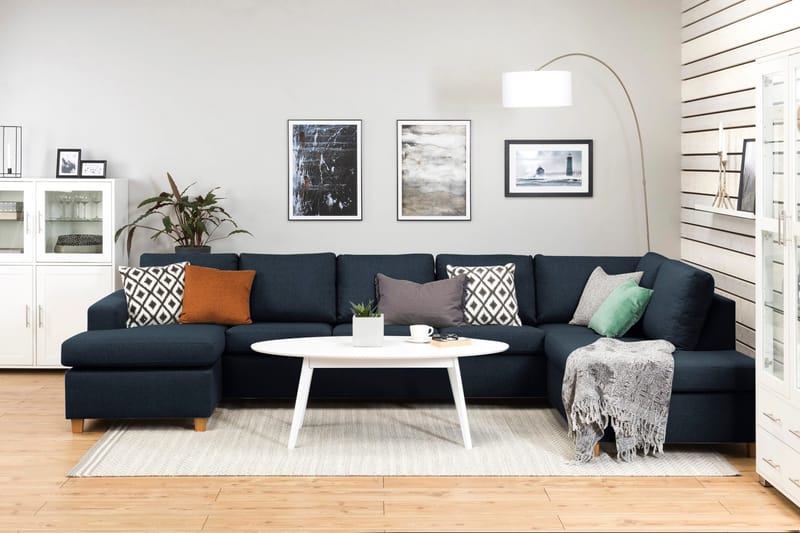 Crazy 5-sits Högervänd U-formad X-Large Soffa med Divan och Schäslong i Tyg - Blå - Möbler - Vardagsrum - Soffor - U-soffor