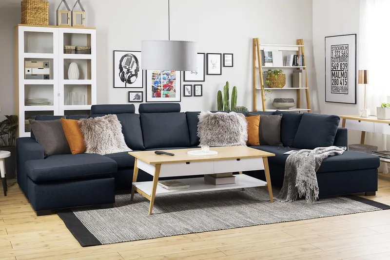 Crazy 5-sits Högervänd U-formad X-Large Soffa med Divan och Schäslong i Tyg - Blå - Möbler - Vardagsrum - Soffor - U-soffor