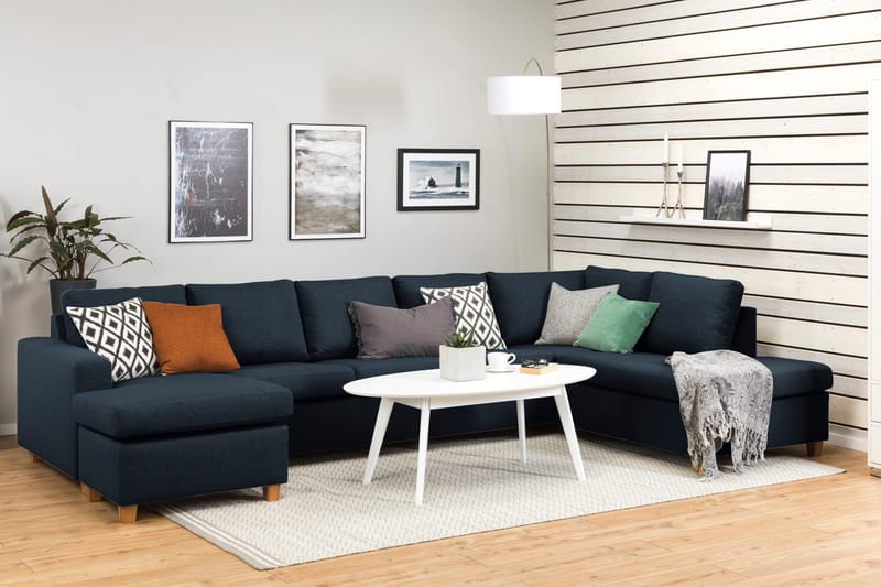 Crazy 5-sits Högervänd U-formad X-Large Soffa med Divan och Schäslong i Tyg - Blå - Möbler - Vardagsrum - Soffor - U-soffor