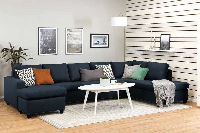Crazy 5-sits Högervänd U-formad X-Large Soffa med Divan och Schäslong i Tyg - Blå - Möbler - Vardagsrum - Soffor - U-soffor