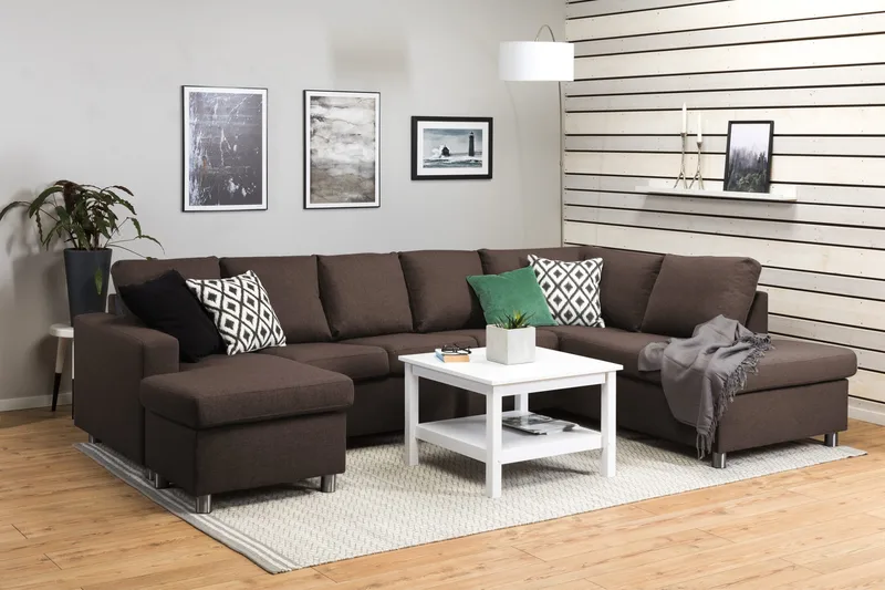 Crazy 5-sits Högervänd U-formad X-Large Soffa med Divan och Schäslong i Tyg - Brun - Möbler - Vardagsrum - Soffor - U-soffor