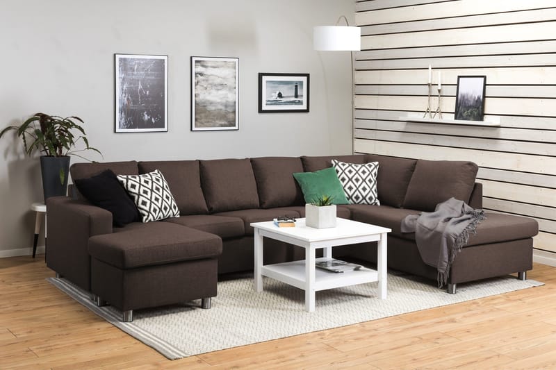 Crazy 5-sits Högervänd U-formad X-Large Soffa med Divan och Schäslong i Tyg - Brun - Möbler - Vardagsrum - Soffor - U-soffor