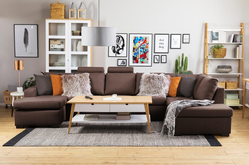 Crazy 5-sits Högervänd U-formad X-Large Soffa med Divan och Schäslong i Tyg - Brun - Möbler - Vardagsrum - Soffor - U-soffor
