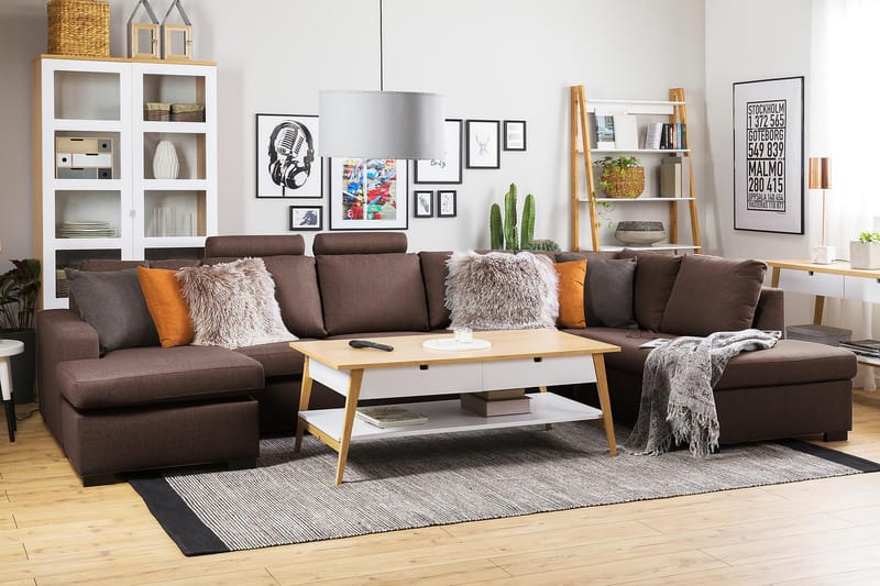 Crazy 5-sits Högervänd U-formad X-Large Soffa med Divan och Schäslong i Tyg - Brun - Möbler - Vardagsrum - Soffor - U-soffor