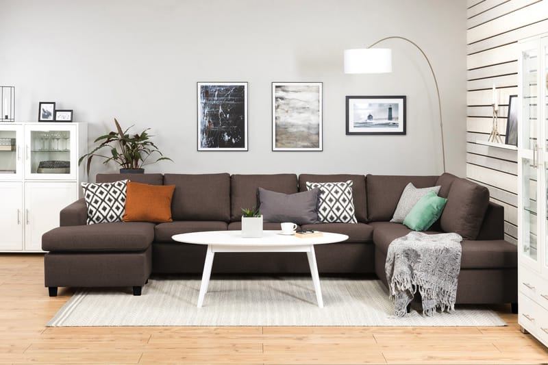 Crazy 5-sits Högervänd U-formad X-Large Soffa med Divan och Schäslong i Tyg - Brun - Möbler - Vardagsrum - Soffor - U-soffor
