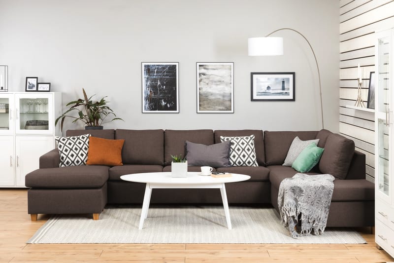 Crazy 5-sits Högervänd U-formad X-Large Soffa med Divan och Schäslong i Tyg - Brun - Möbler - Vardagsrum - Soffor - U-soffor