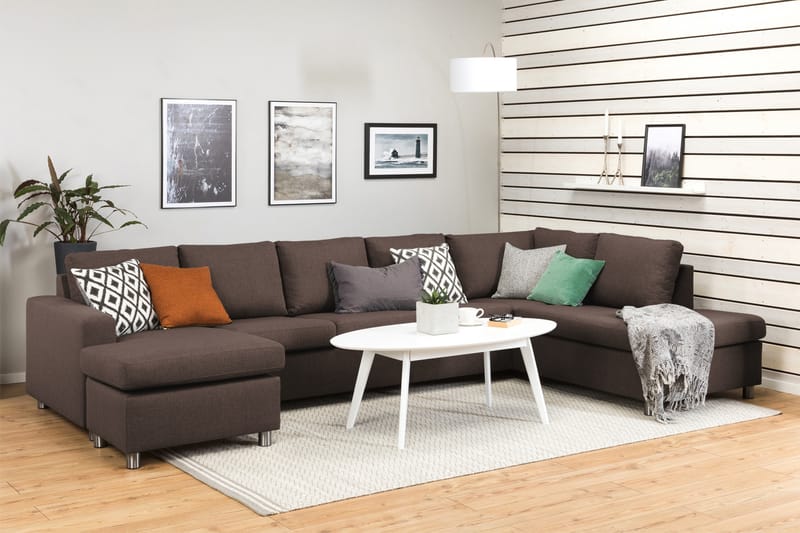 Crazy 5-sits Högervänd U-formad X-Large Soffa med Divan och Schäslong i Tyg - Brun - Möbler - Vardagsrum - Soffor - U-soffor